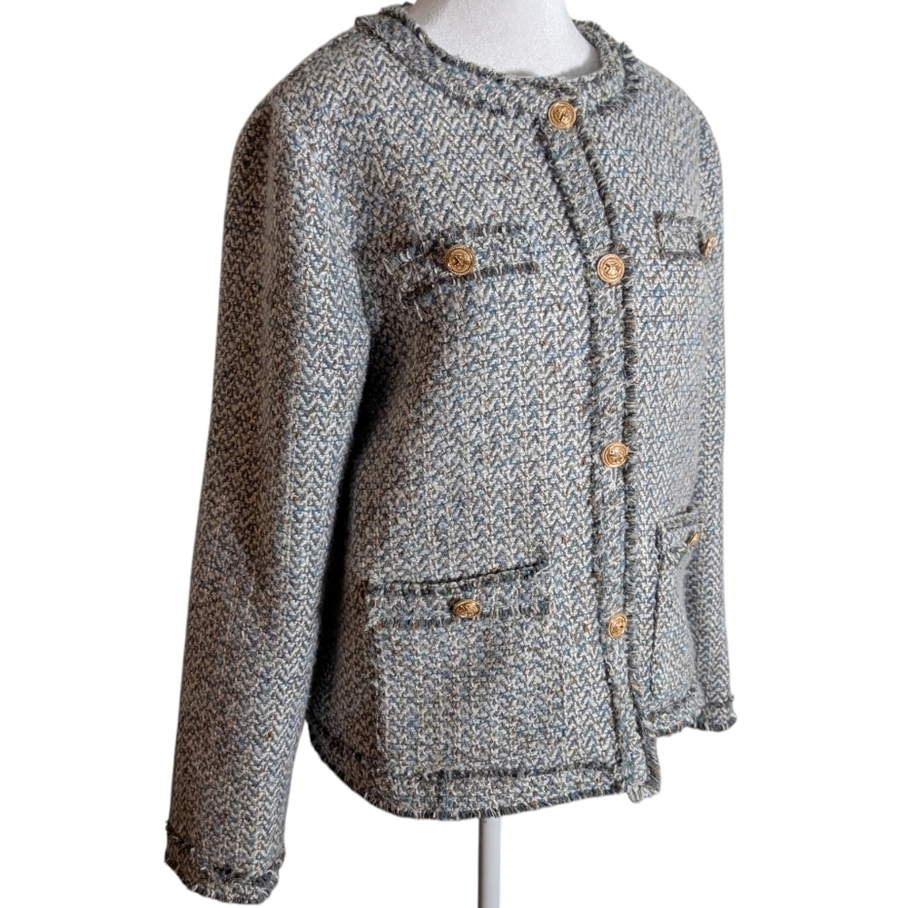 Chouyatou Women's Houndstooth Tweed Jacket Button Down Fringed Tassel Sz Small - Picture 4 of 11